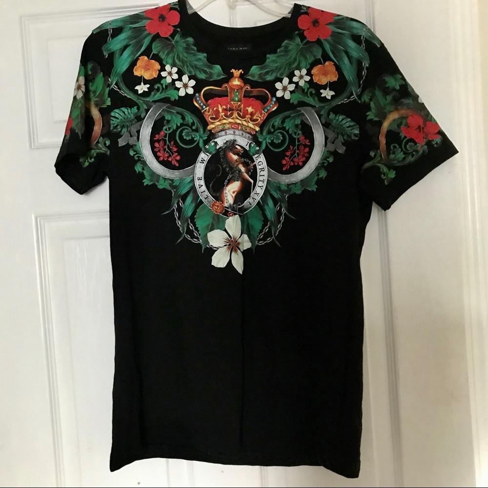 Zara Crew Neck Flower Pattern Tee